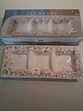 Element Cream Fruit Themed Three-Section Ceramic Serving Platter